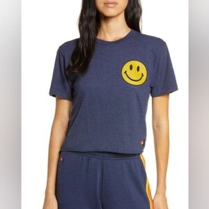 Aviator Nation Smiley Face Crop Boyfriend Graphic Tee
